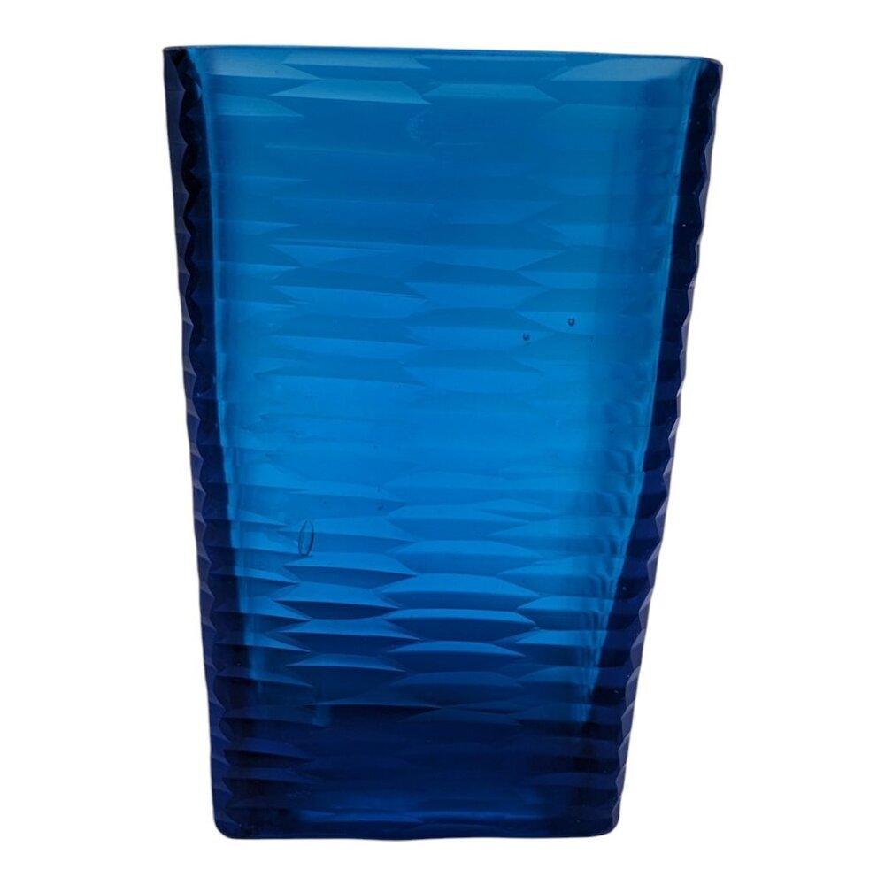 Vintage 1950s Scandinavian Design Hand Blown Carved Blue Fish Scale Rectangular